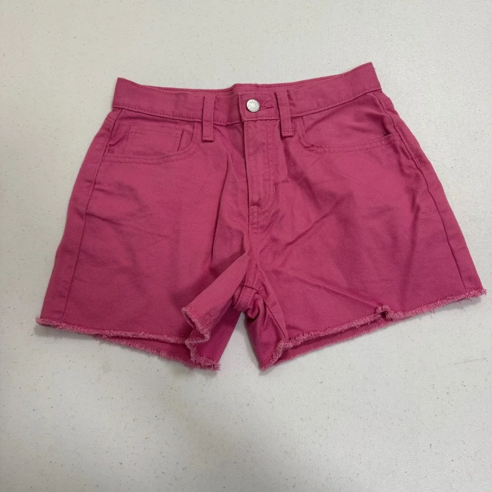 Old Navy Girls High Rise Built-In Tough Pink Denim Frayed Hem‎ Shorts 14